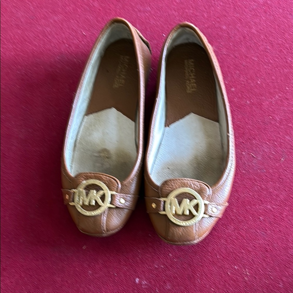 Michael Kors Tan Gold Loafers with Signature MK Medallion